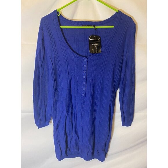 NEW NWT DAISY FUENTES BLUE PULLOVER SWEATER WOMENS SIZE MEDIUM M TUNIC - Picture 1 of 2